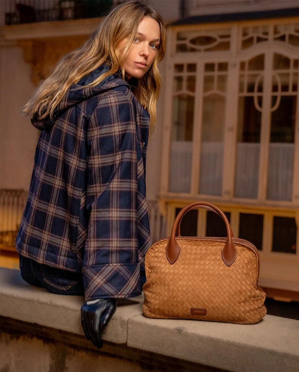 Bolso de mano trenzado cognac - Imagen 3