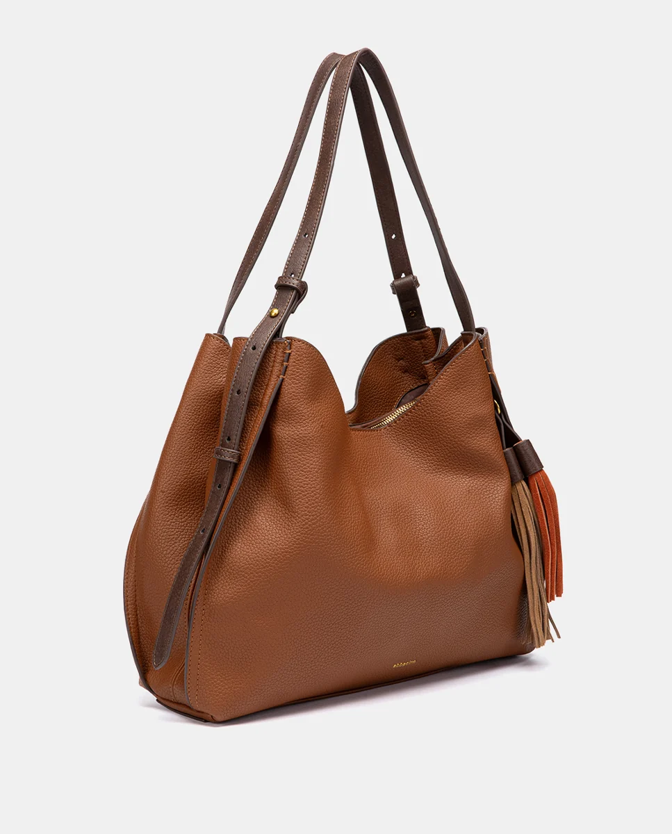 Bolso de hombro con borla cognac - Imagen 3