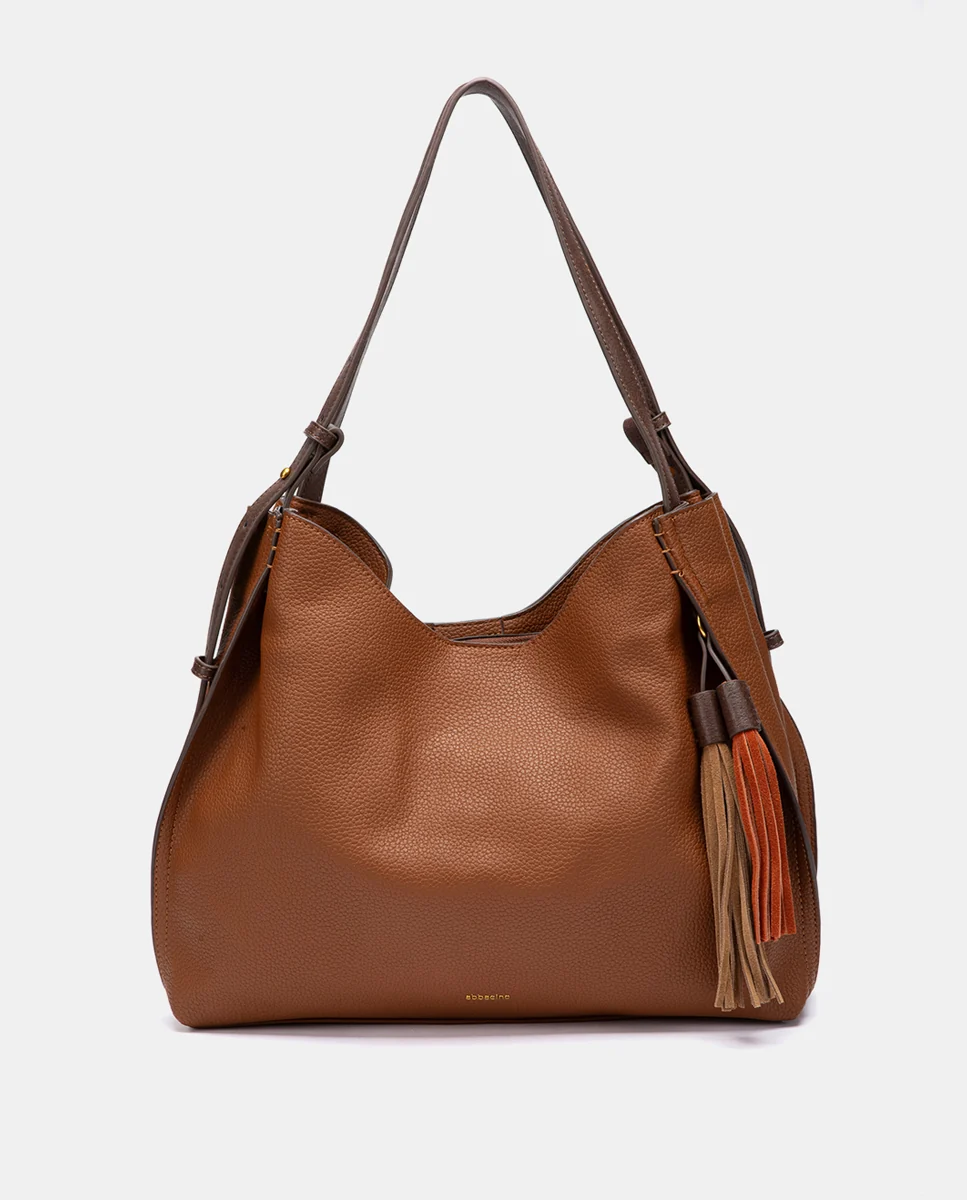 Bolso de hombro con borla cognac - Imagen 2