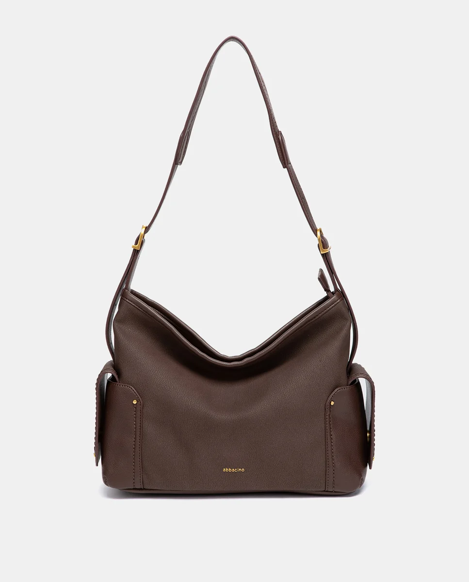 Bolso de hombro multibolsillos marrón