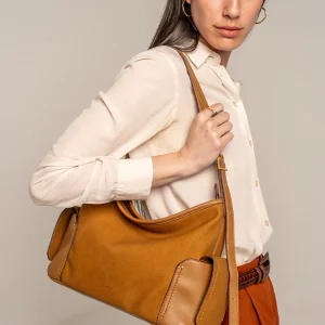 Bolso de hombro multibolsillos ámbar