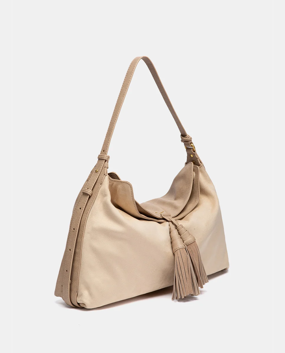 Bolso de hombro con borla beige - Imagen 3