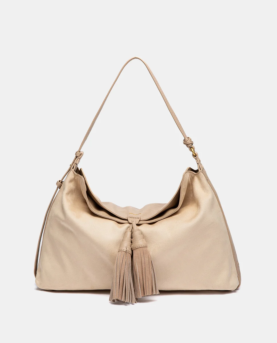 Bolso de hombro con borla beige - Imagen 2
