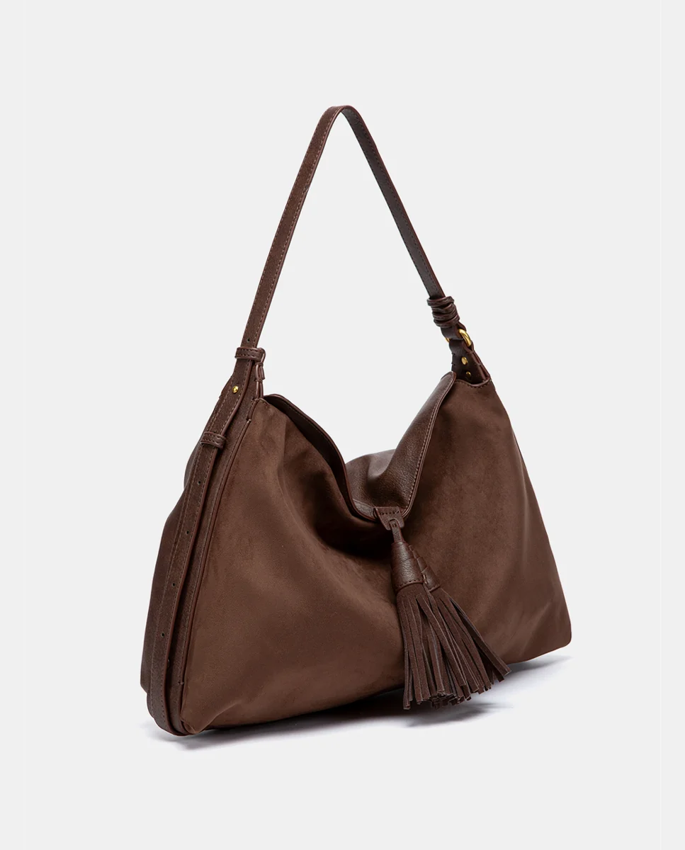 Bolso de hombro con borla marrón - Imagen 4