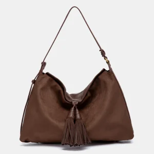 Bolso de hombro con borla marrón