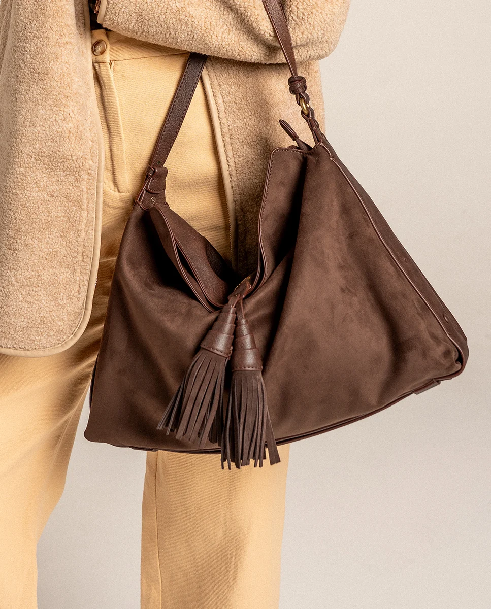 Bolso de hombro con borla marrón - Imagen 3