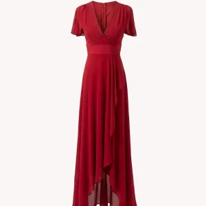 Vestido Largo Rojo Teja con Volantes