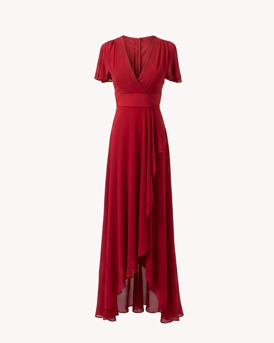 Vestido Largo Rojo Teja con Volantes - Imagen 2