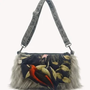 Bolso Clutch 3D Relieve Loro Tropical Pelo Gris