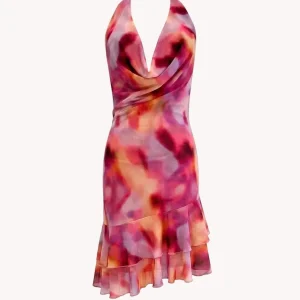 Vestido Halter Estampado Acuarela Rosa