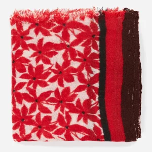 Pañuelo de mujer de lana con estampado floral mini en rojo