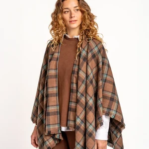 Poncho a cuadros marrón