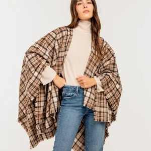 Poncho a cuadros taupe