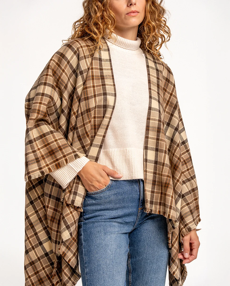Poncho a cuadros taupe - Imagen 7