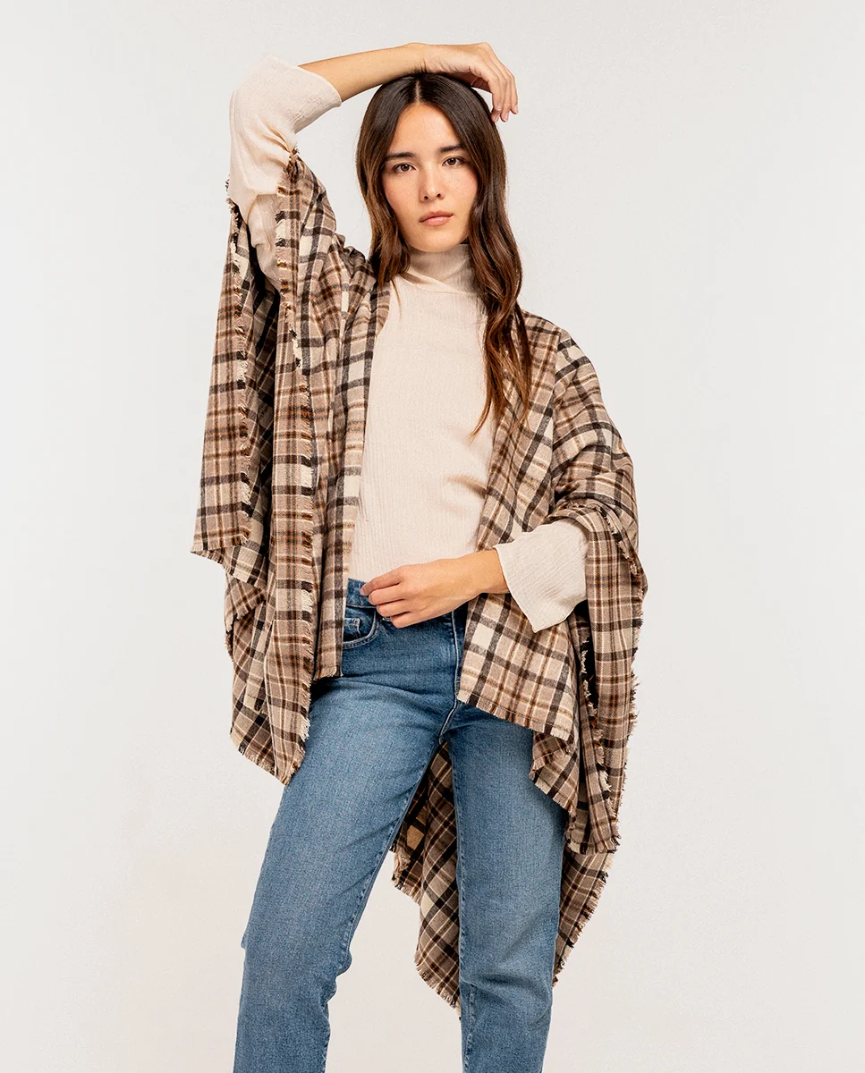 Poncho a cuadros taupe - Imagen 3