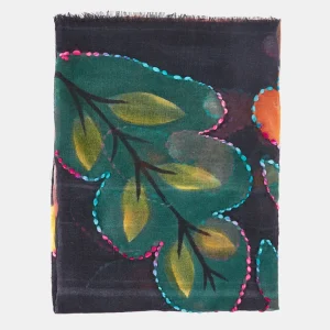 Pañuelo de lana con estampado floral negro