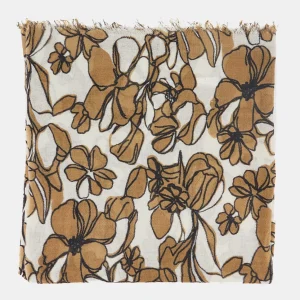 Pañuelo de lana con estampado floral camel