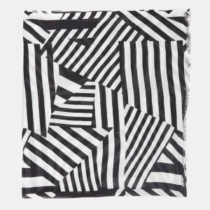 Pañuelo de viscosa con estampado lineal blanco y negro