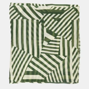 Pañuelo de lana con estampado lineal blanco y verde
