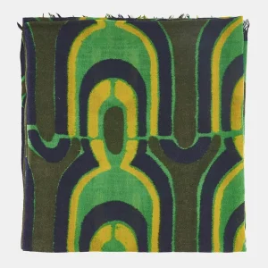 Pañuelo de lana con estampado geométrico verde