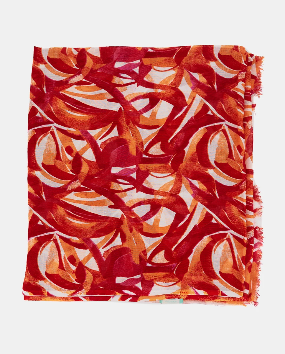 Pañuelo de viscosa con estampado abstracto naranja - Imagen 3