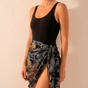 Pañuelo de viscosa con estampado abstracto negro