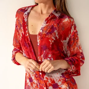 Túnica de viscosa con estampado floral fucsia