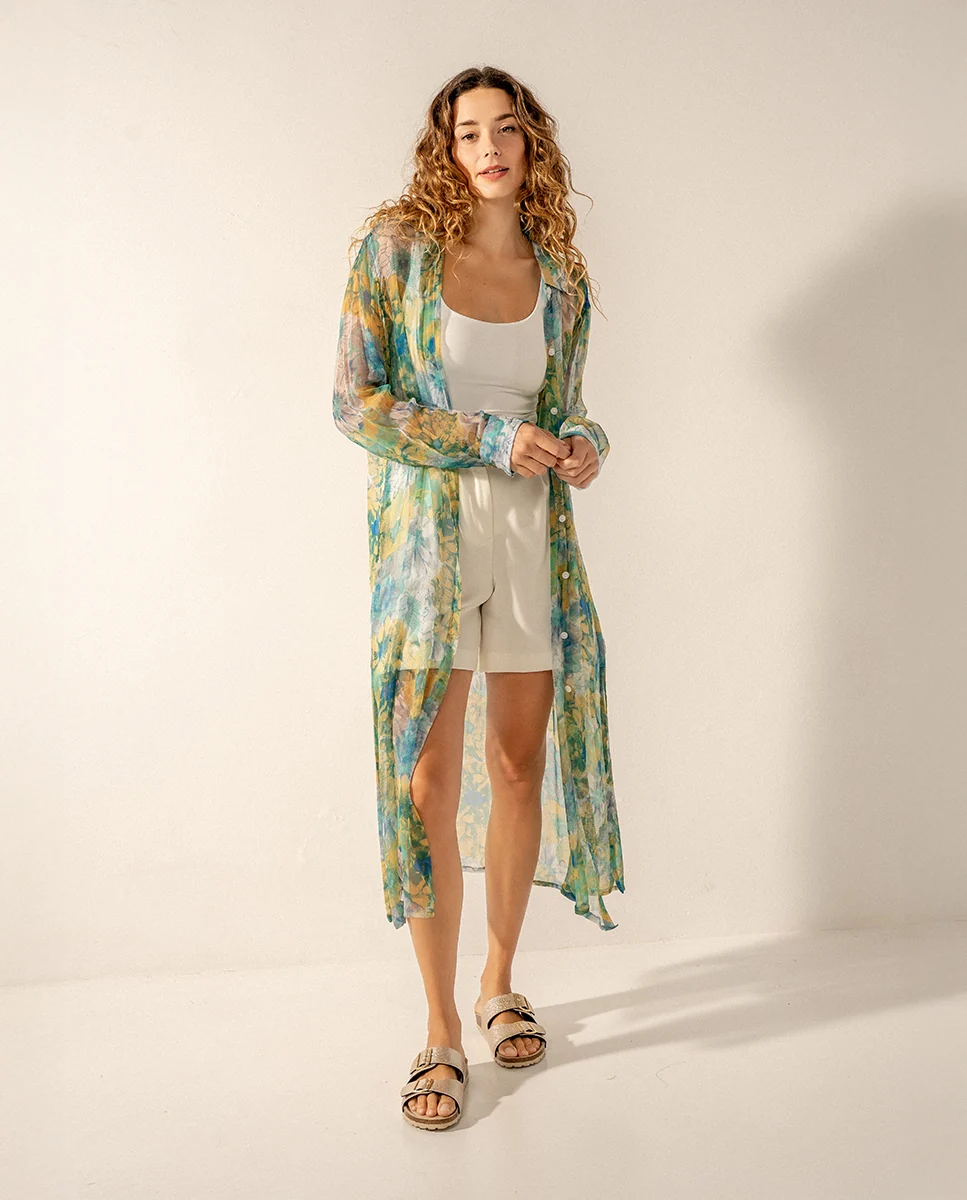 Túnica de viscosa con estampado floral verde - Imagen 3