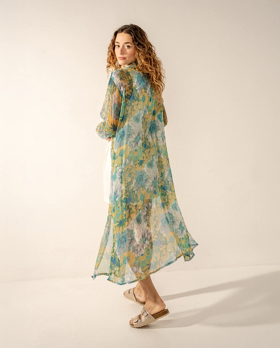 Túnica de viscosa con estampado floral verde - Imagen 4