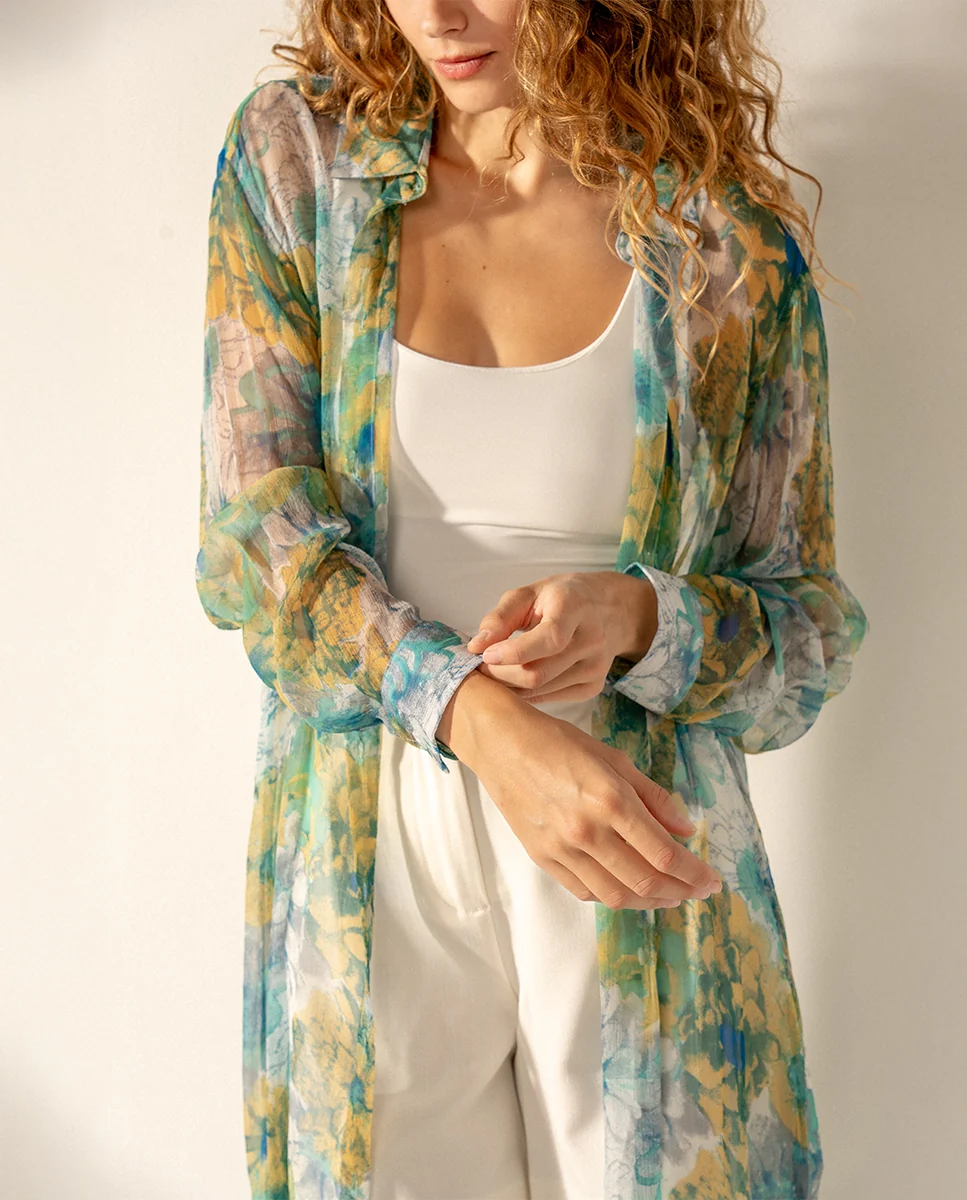 Túnica de viscosa con estampado floral verde - Imagen 6