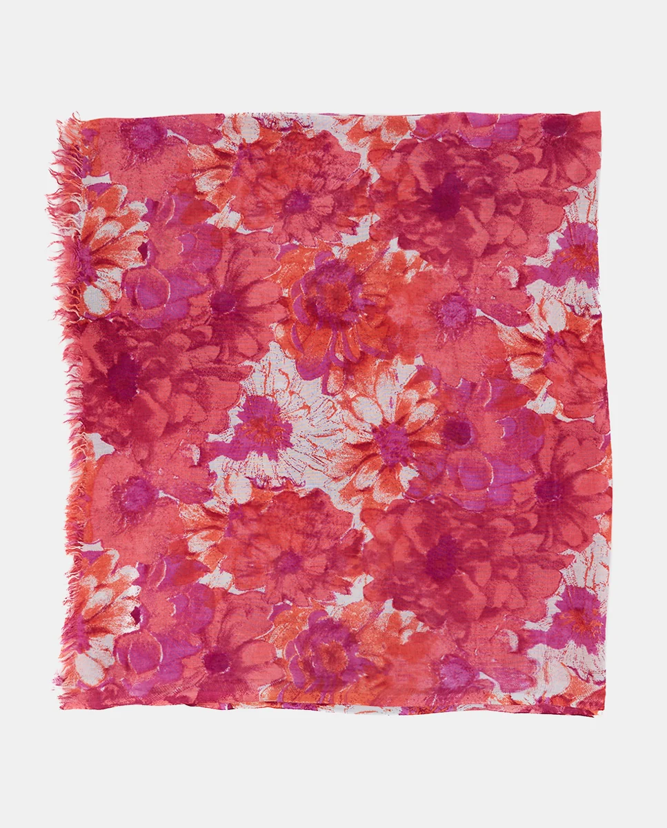 Pañuelo de viscosa con estampado floral fucsia - Imagen 2