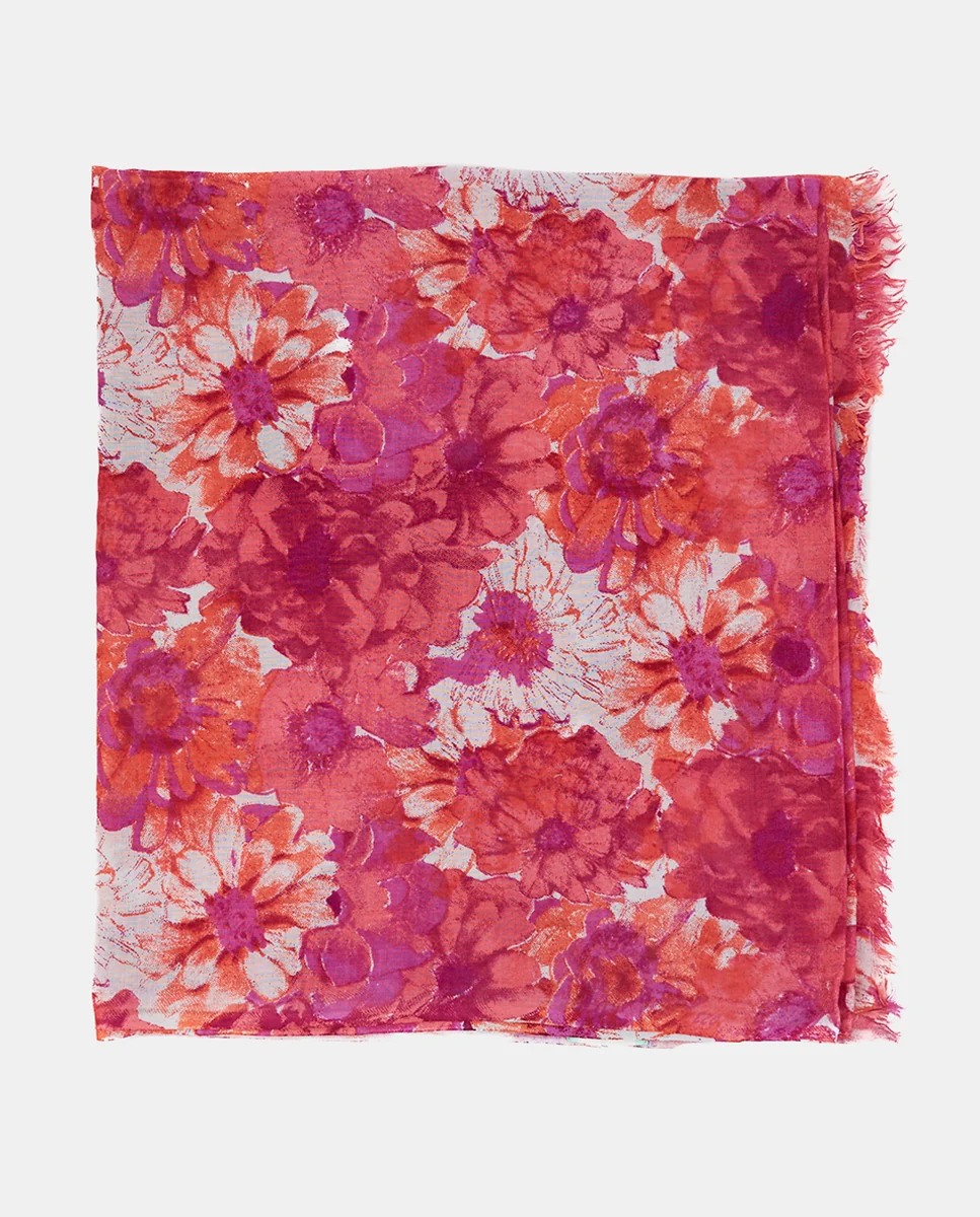 Pañuelo de viscosa con estampado floral fucsia - Imagen 3