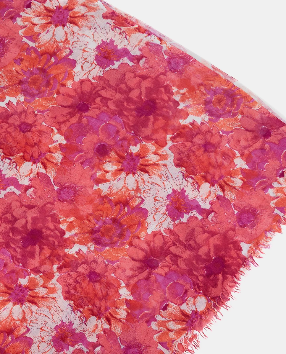 Pañuelo de viscosa con estampado floral fucsia - Imagen 4