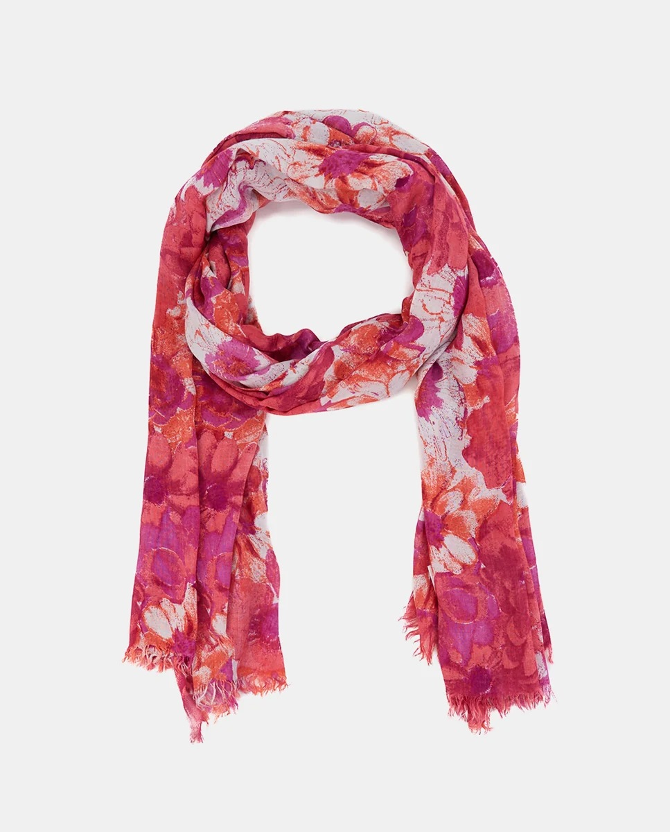Pañuelo de viscosa con estampado floral fucsia - Imagen 6