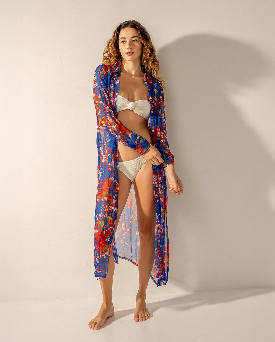 Túnica de viscosa con estampado floral azul - Imagen 3