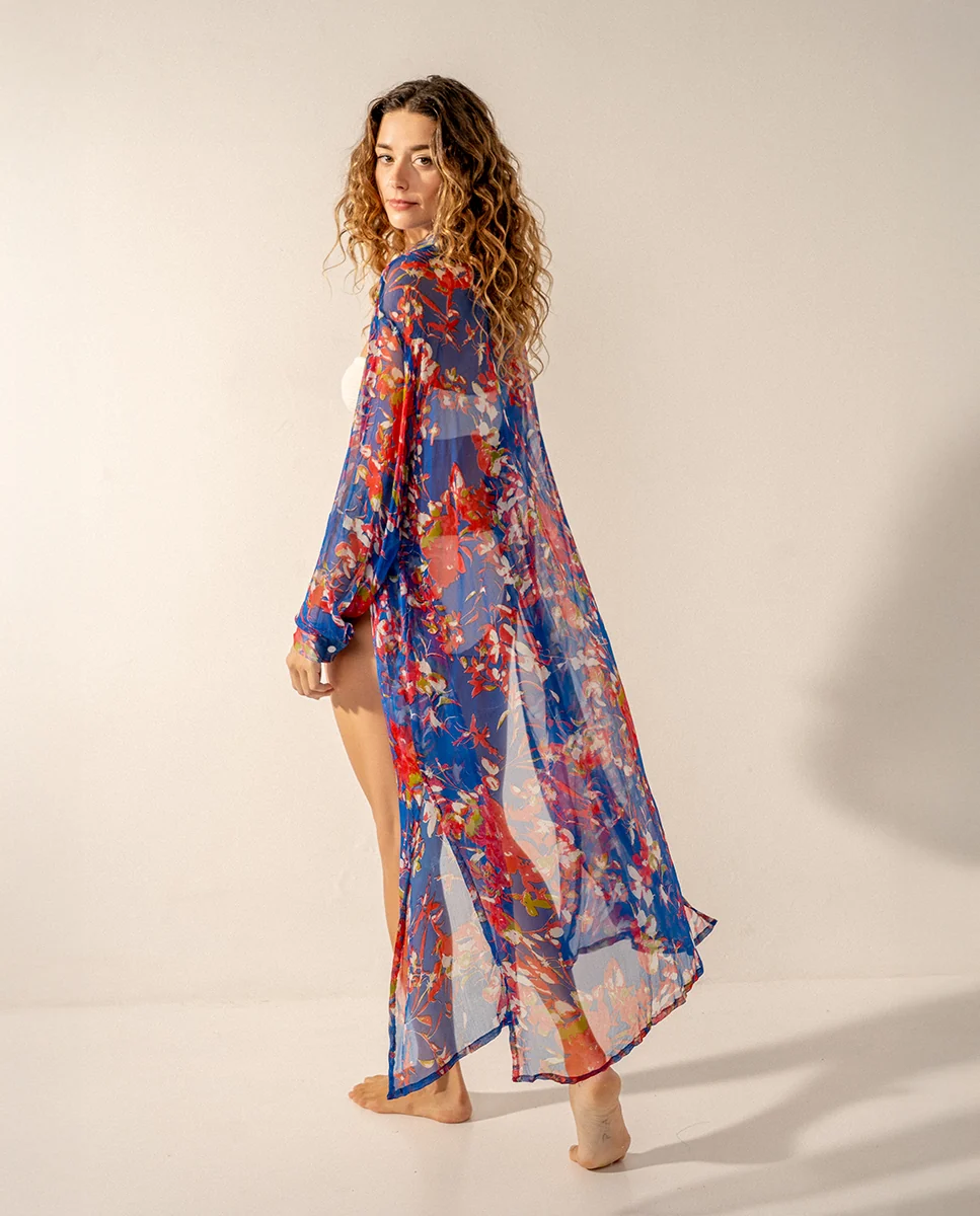 Túnica de viscosa con estampado floral azul - Imagen 4
