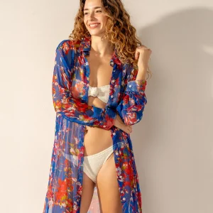 Túnica de viscosa con estampado floral azul