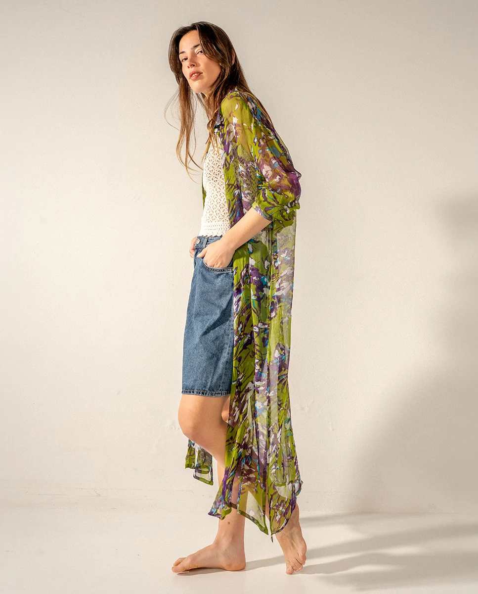 Túnica de viscosa con estampado floral verde - Imagen 2