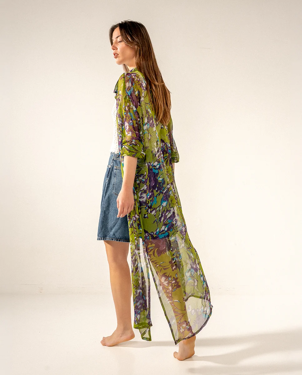 Túnica de viscosa con estampado floral verde - Imagen 3