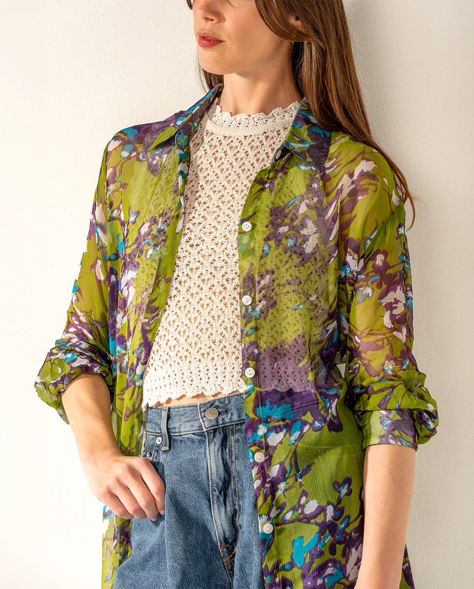 Túnica de viscosa con estampado floral verde - Imagen 4