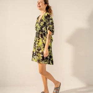Caftán de algodón con estampado floral negro
