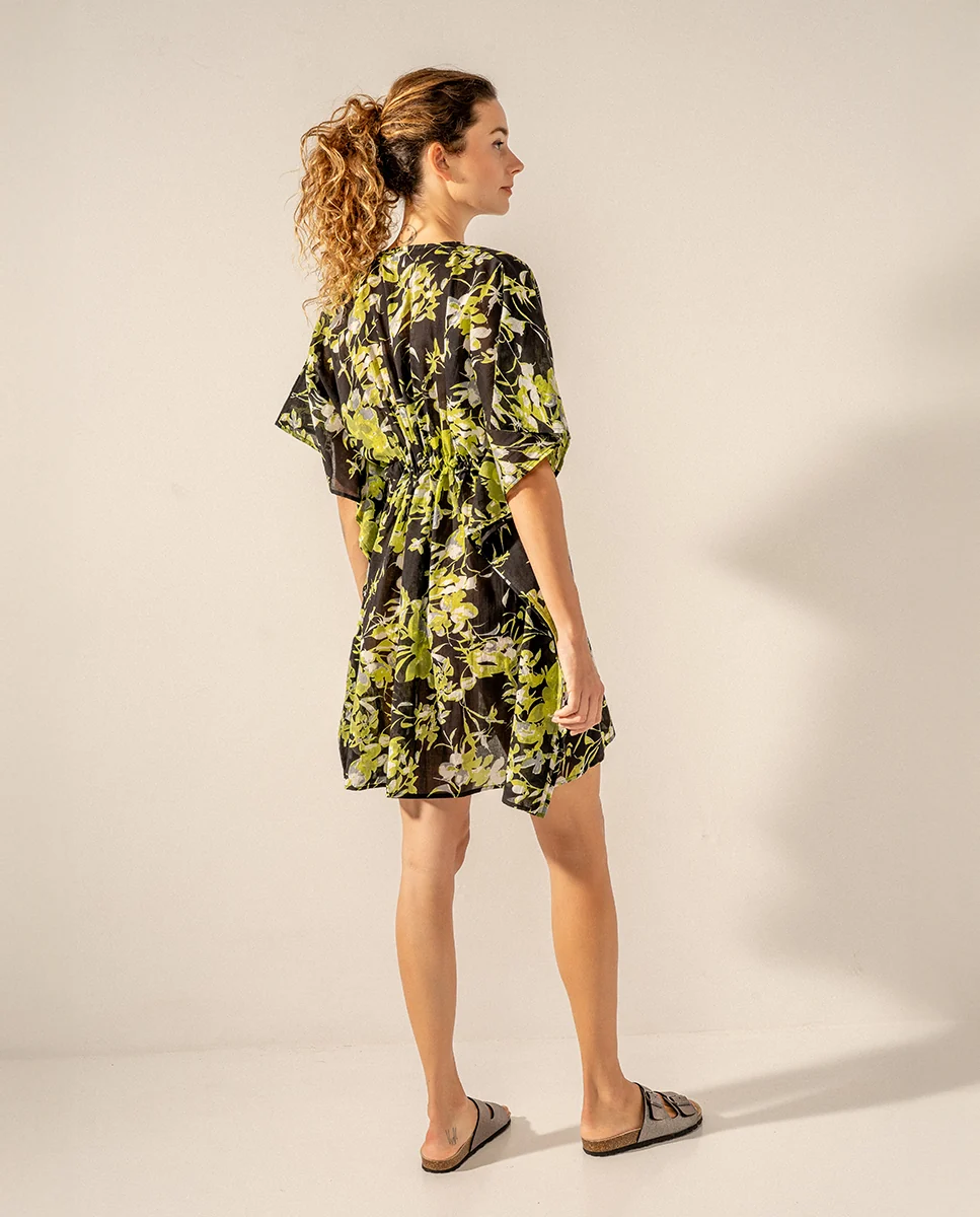 Caftán de algodón con estampado floral negro - Imagen 3
