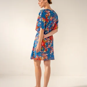 Caftán de algodón con estampado floral azul