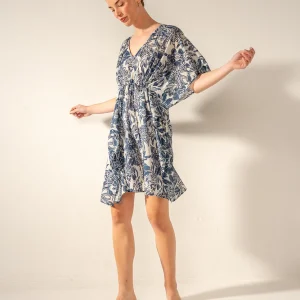 Caftán de algodón con estampado floral azul