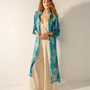 Túnica de viscosa con estampado floral azul