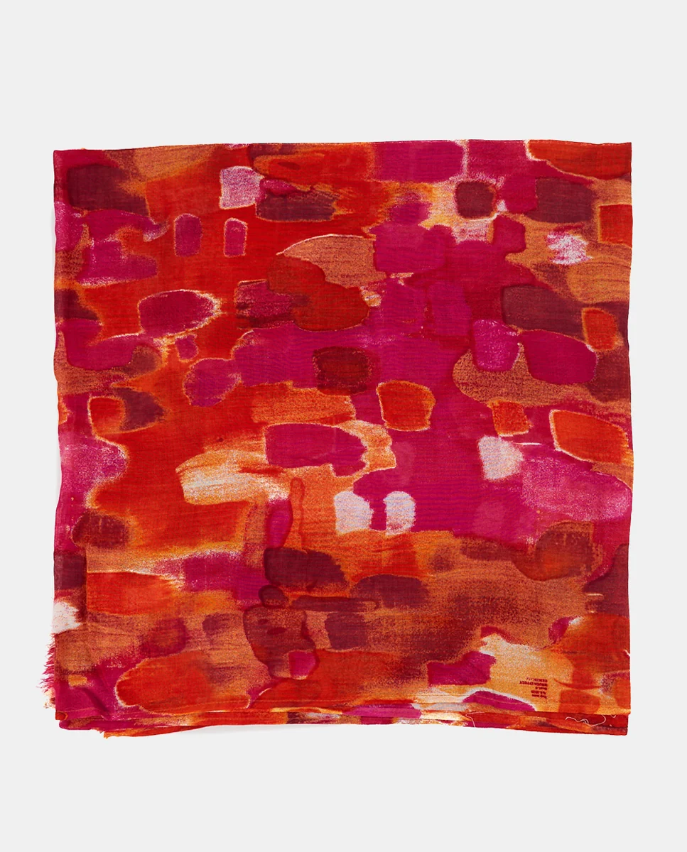 Pañuelo de viscosa con estampado abstracto fucsia