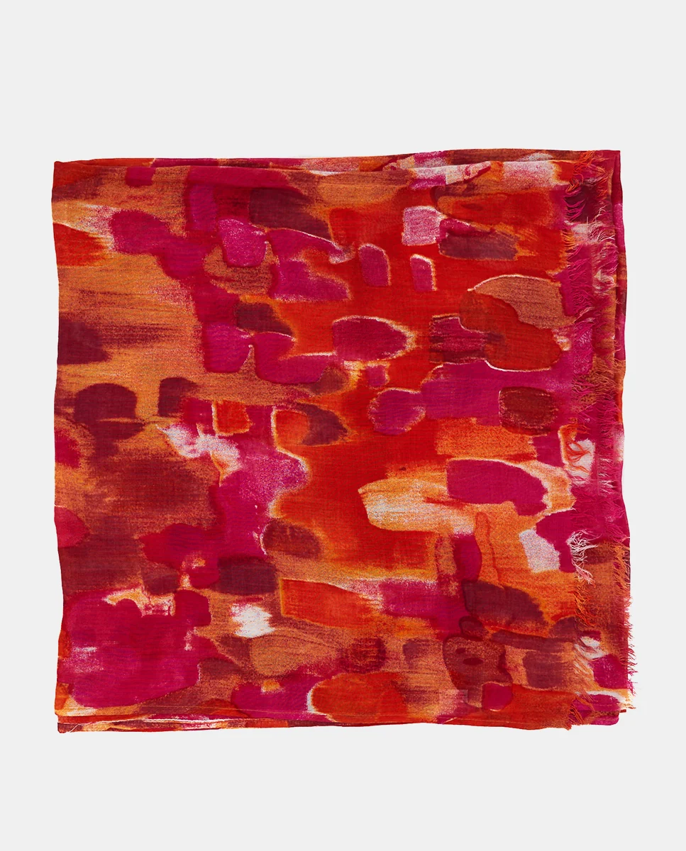 Pañuelo de viscosa con estampado abstracto fucsia - Imagen 3