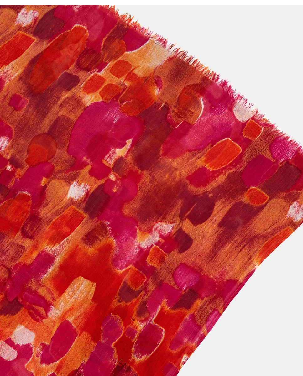 Pañuelo de viscosa con estampado abstracto fucsia - Imagen 4