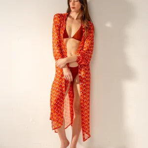 Túnica de viscosa con estampado geométrico naranja