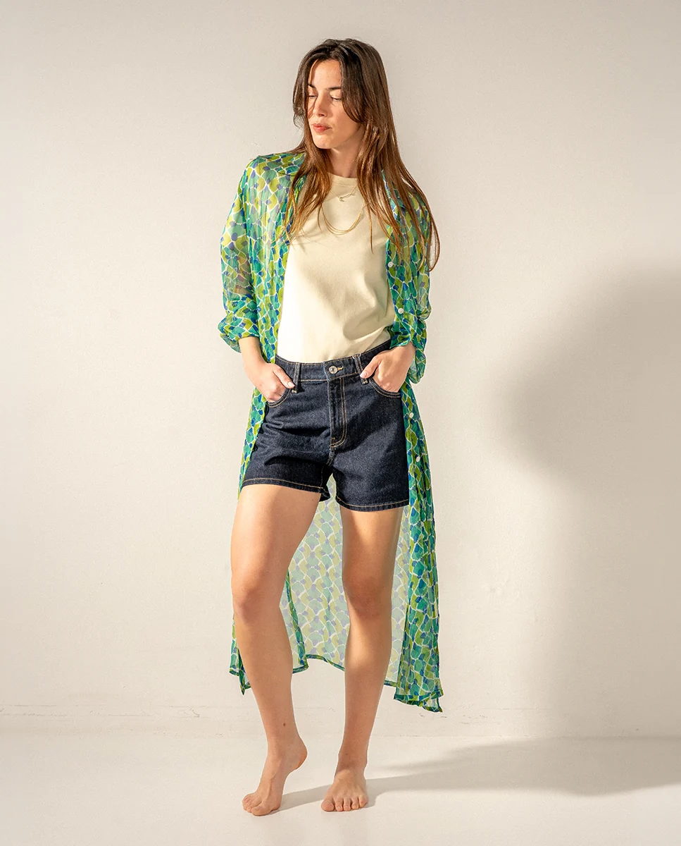 Túnica de viscosa con estampado geométrico verde - Imagen 3